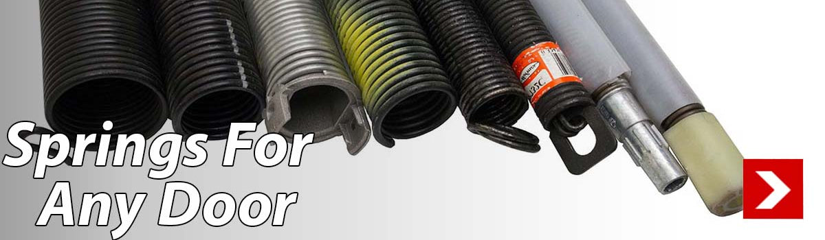 Springs for Any Door image shows torsion, ez-set, holmes, torquemaster, extension, and mini-warehouse springs.